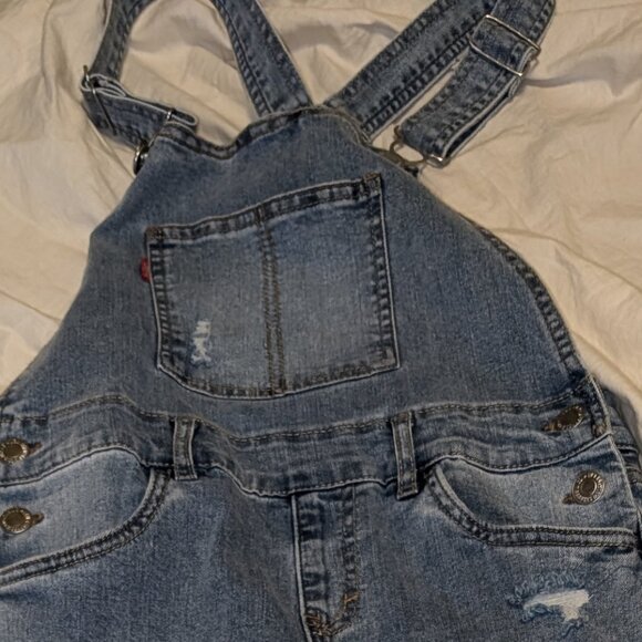 Levi's Girls Red Tab Bib Overalls Size 12 REG Medium Wash Blue Denim - Picture 2 of 5